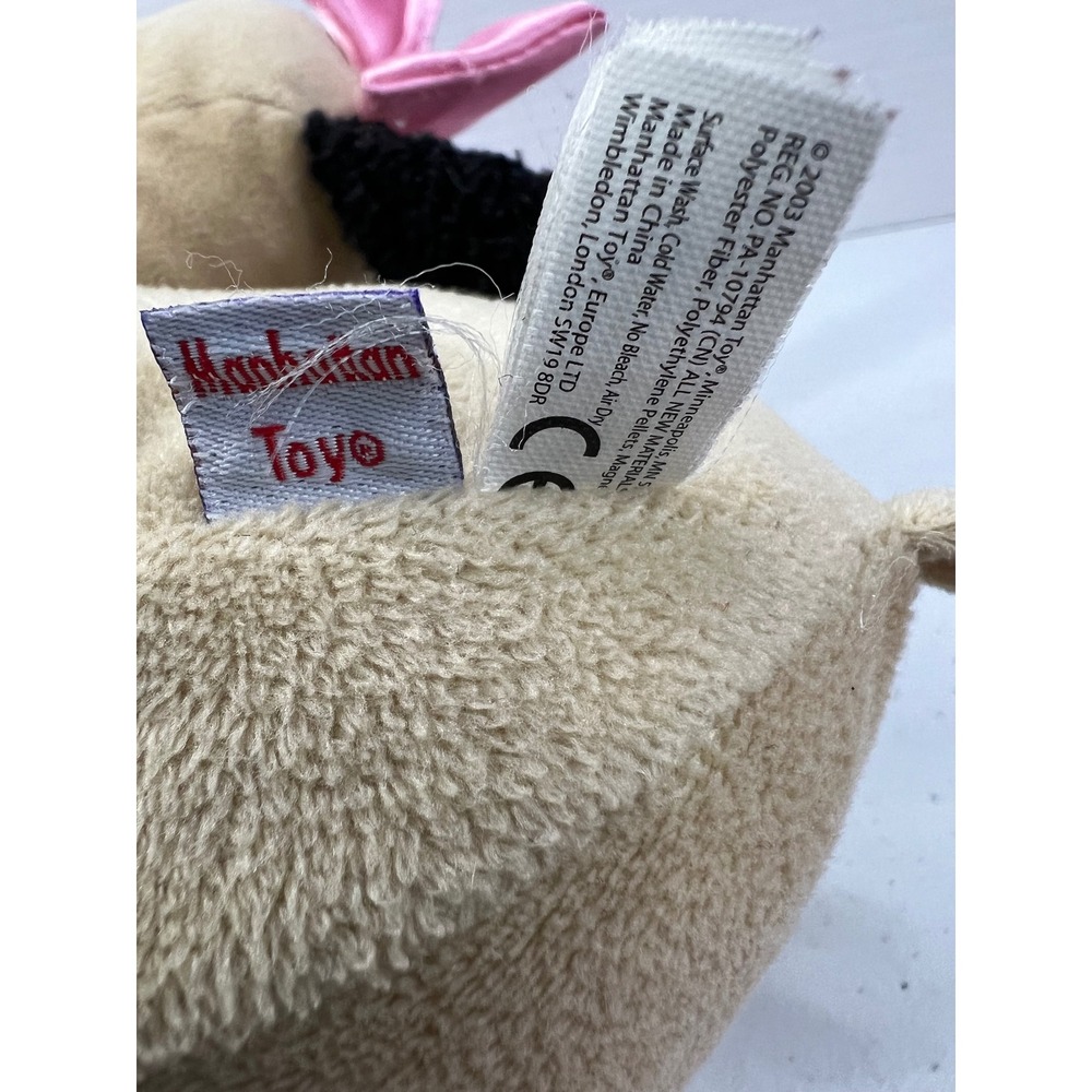 Manhattan Toy Dog Plush Pink Bow Nursing Nana Black Floppy Ears Vtg no puppies - Picture 4 of 8